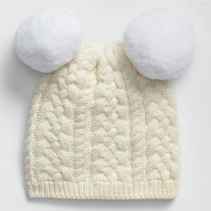 Baby pom cable-knit beanie